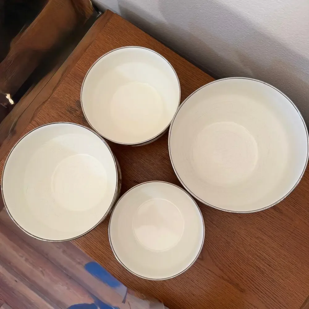 Tabletops Unlimited Palm Grove Enamel Nesting Mixing Bowls Set 4 w Lids